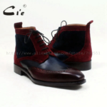 Cie Square Toe Wingtips Mixed Colors Navy Wine100%Genuine Calf Leather Boot Handmade Bespoke Leather Lacing Men Ankle Boot A102 - Image 5