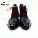 Cie Square Toe Wingtips Mixed Colors Navy Wine100%Genuine Calf Leather Boot Handmade Bespoke Leather Lacing Men Ankle Boot A102 - Image 3