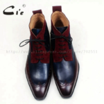 Cie Square Toe Wingtips Mixed Colors Navy Wine100%Genuine Calf Leather Boot Handmade Bespoke Leather Lacing Men Ankle Boot A102 - Image 4